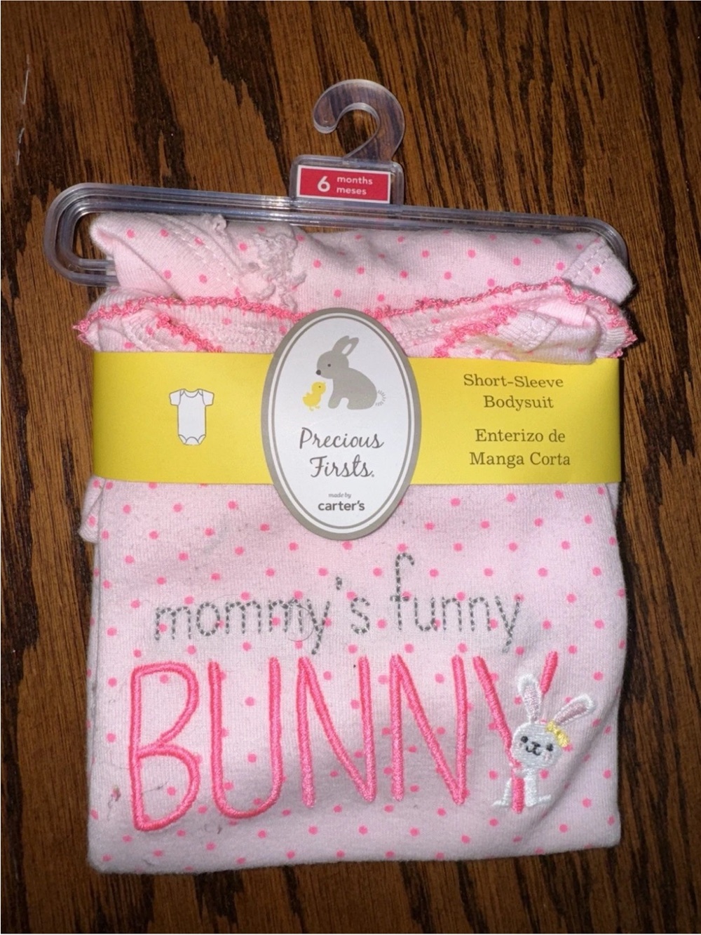 NWT Carters Girls Pink 6 Months Short Sleeve Bodysuit Easter Bunny Mommy’s First